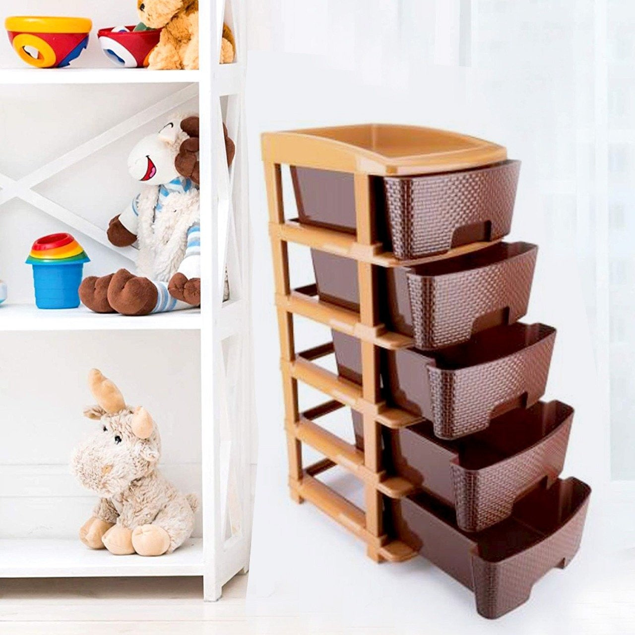 Plastic drawer unit 5-tier brown Plastic drawer unit 5-tier brown